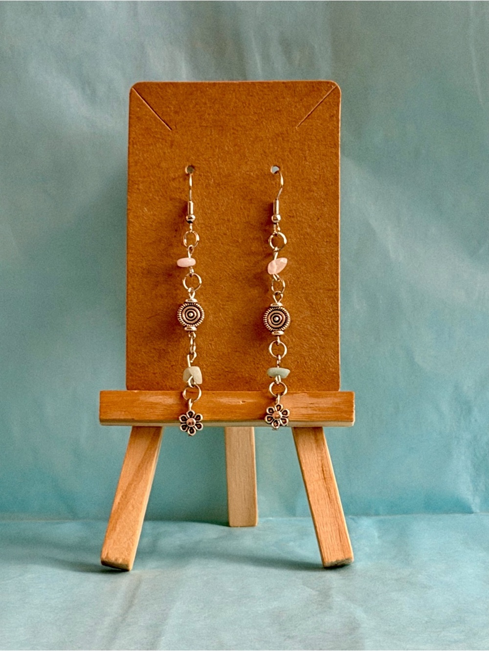 Hand-assembled Delicate Pink Bead & Flower Drop Earrings - Women's Jewelry